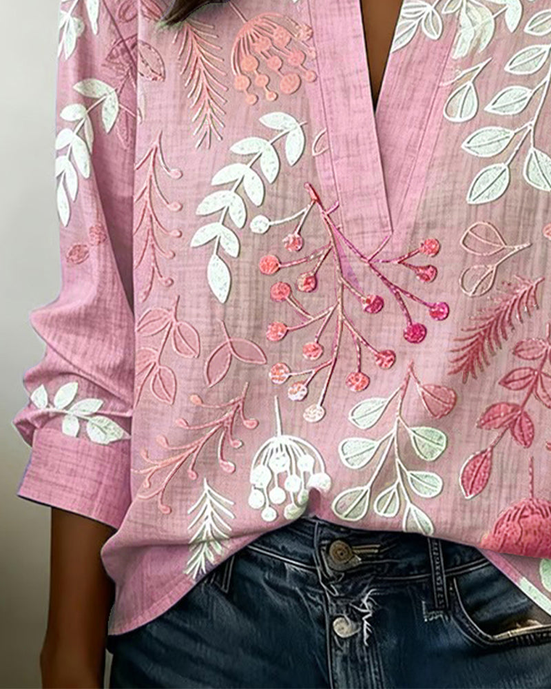 Floral V-Neck Blouse for Women | Lightweight Pastel Top
