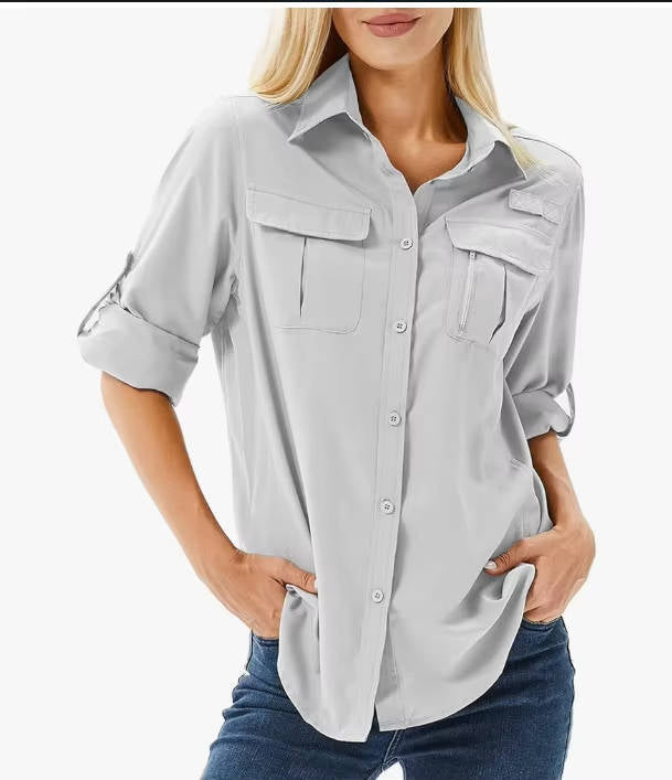 Trek | Camicia da escursionismo a manica lunga da donna con protezione UPF 50, modello Safari con maniche arrotolabili