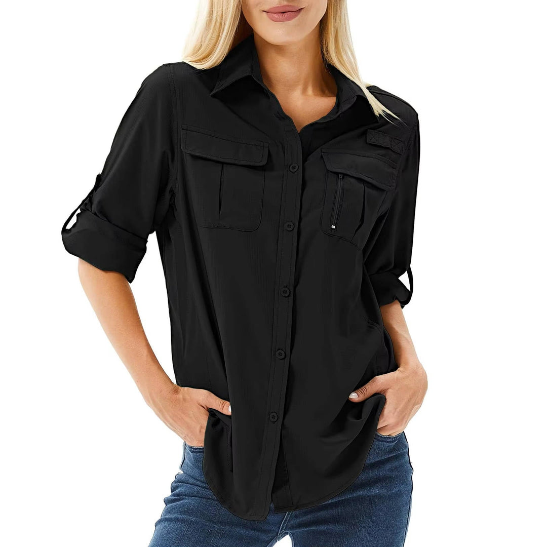 Trek | Camicia da escursionismo a manica lunga da donna con protezione UPF 50, modello Safari con maniche arrotolabili