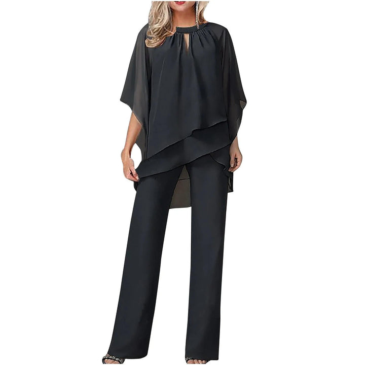 Vivienne | Traje de pantalón ancho para mujer con mangas murciélago y sobreposición de gasa
