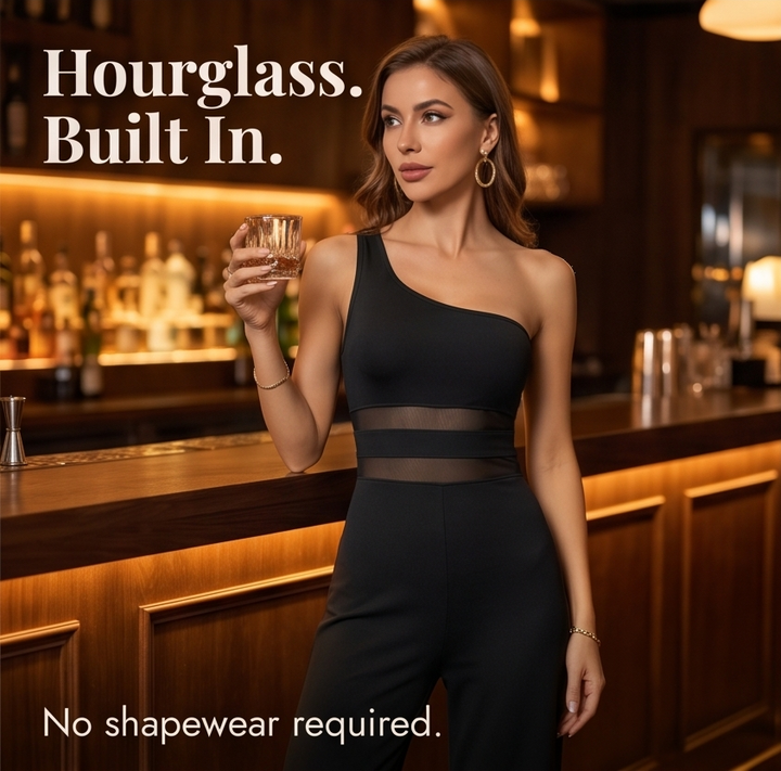 Mono de un hombro para mujer - Pantalón ancho para ropa formal de noche