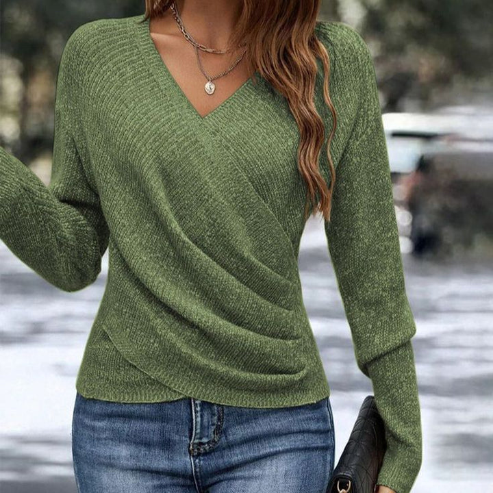Celeste | Damen Pullover mit V-Ausschnitt, Wickeloptik und langen Ärmeln