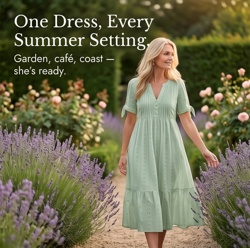 Eyelet Midi Dress With Tie Sleeves - Cold Shoulder Summer Dress