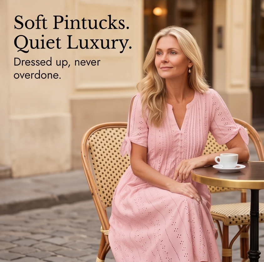 Eyelet Midi Dress With Tie Sleeves - Cold Shoulder Summer Dress