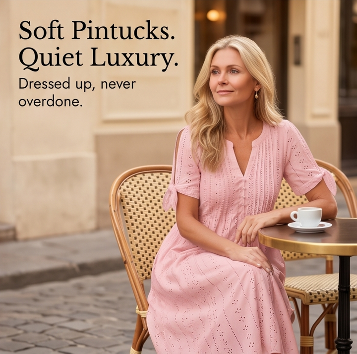 Eyelet Midi Dress With Tie Sleeves - Cold Shoulder Summer Dress