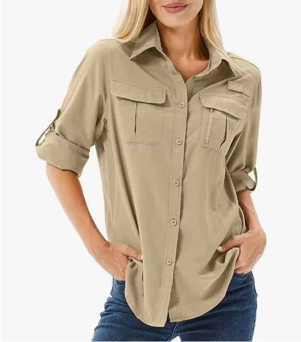 Trek | Camicia da escursionismo a manica lunga da donna con protezione UPF 50, modello Safari con maniche arrotolabili