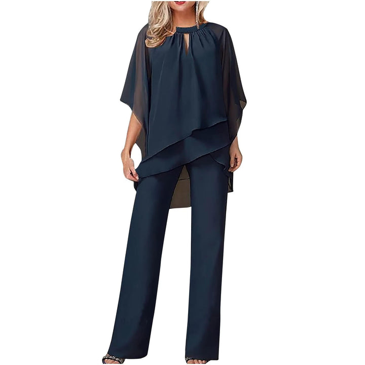 Vivienne | Traje de pantalón ancho para mujer con mangas murciélago y sobreposición de gasa