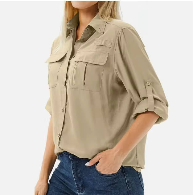Trek | Camicia da escursionismo a manica lunga da donna con protezione UPF 50, modello Safari con maniche arrotolabili