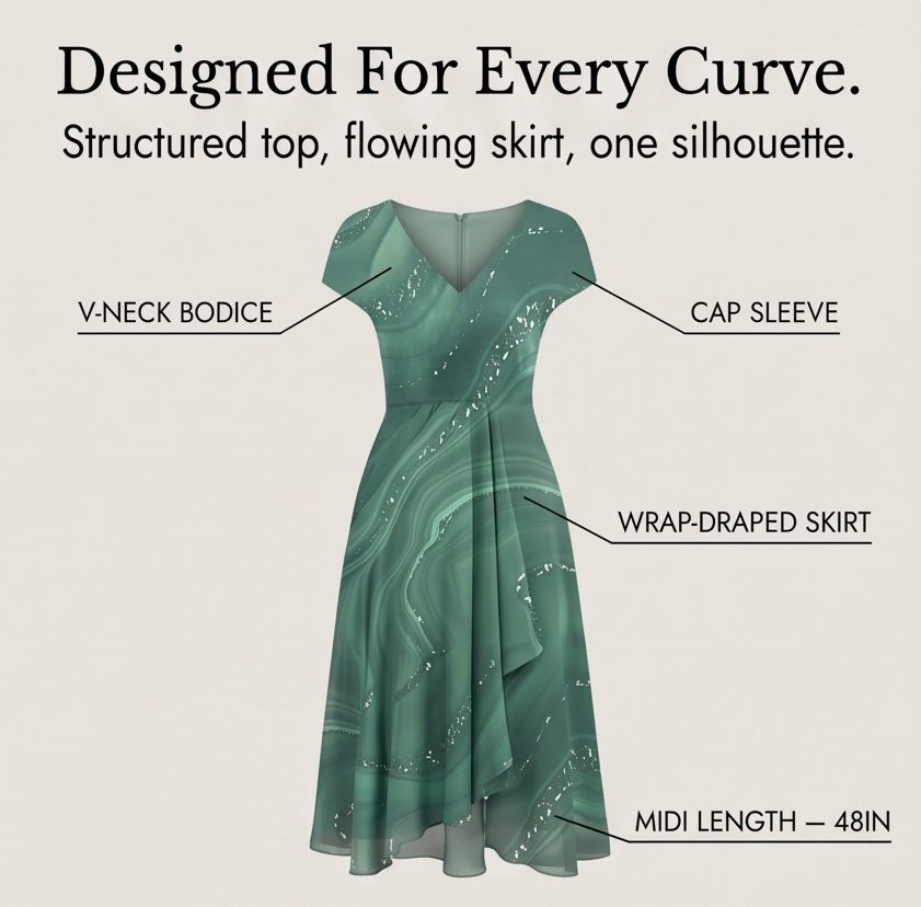 Chiffon Midi Dress - V-Neck Wedding Guest Dress