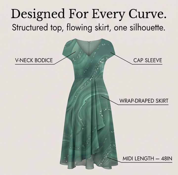 Chiffon Midi Dress - V-Neck Wedding Guest Dress