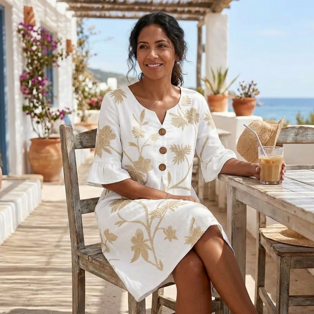 Solenya™ – Embroidered Floral Midi Dress