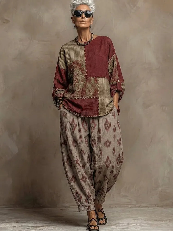 Paloma™ | Conjunto de blusa y pantalón con estampado de cachemira