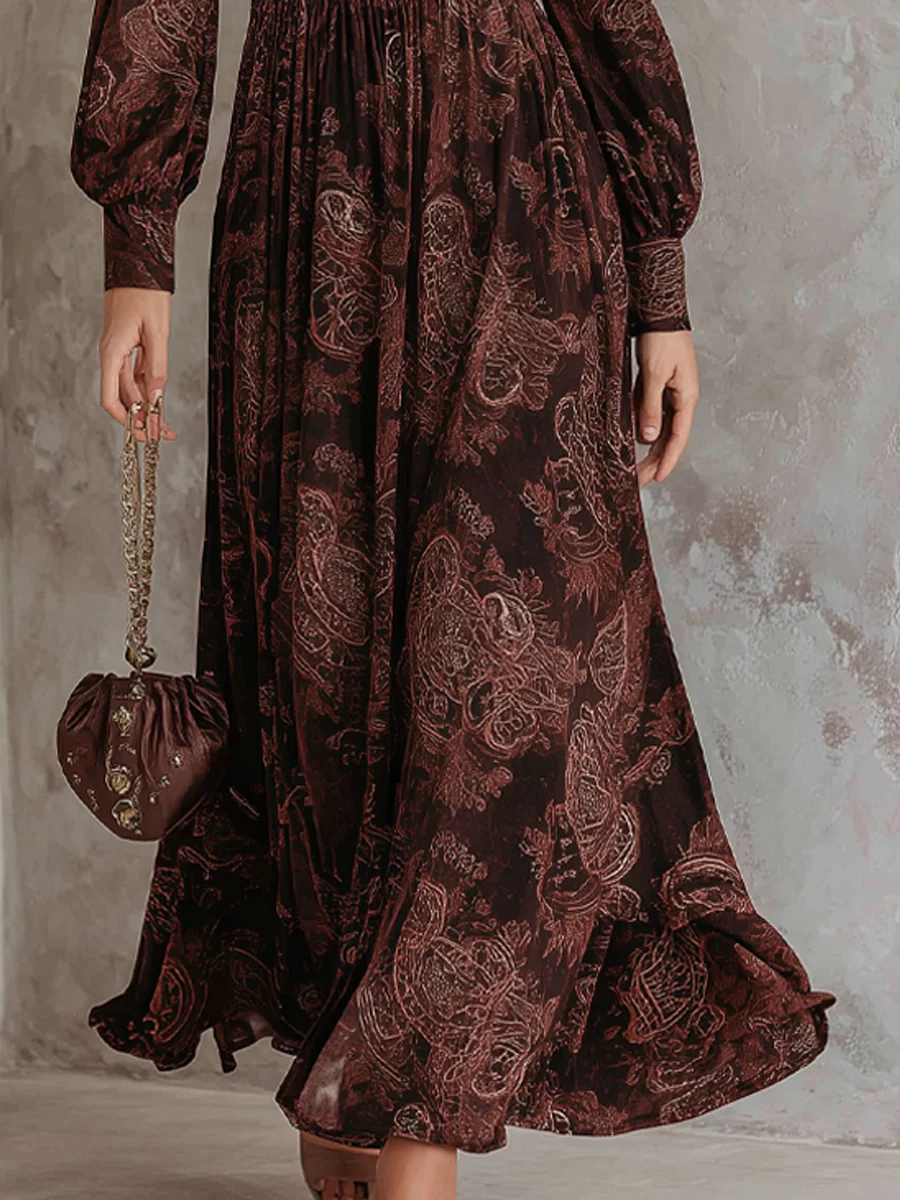 Lunori™ Marlene | Vestido midi con estampado paisley y cremallera en el cuello