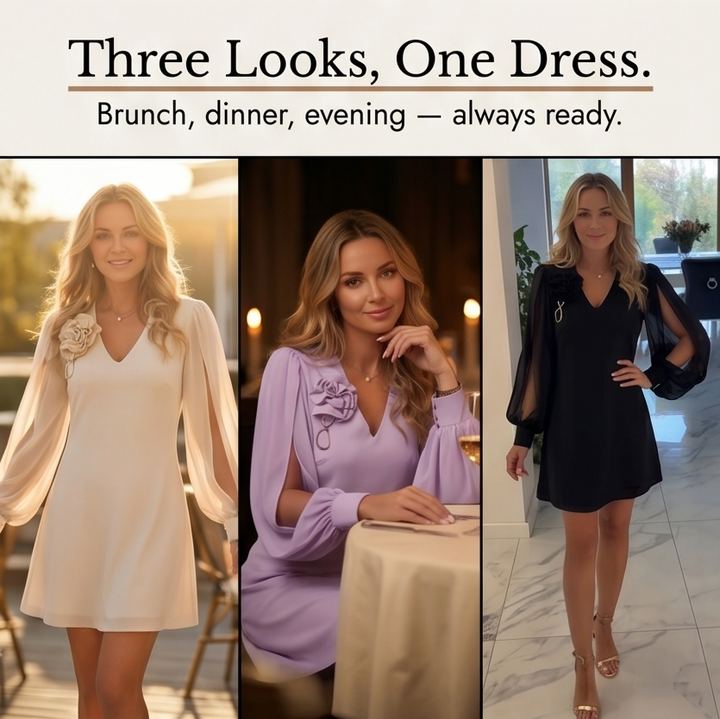 Rosette Shoulder Mini Dress with Balloon Sleeves