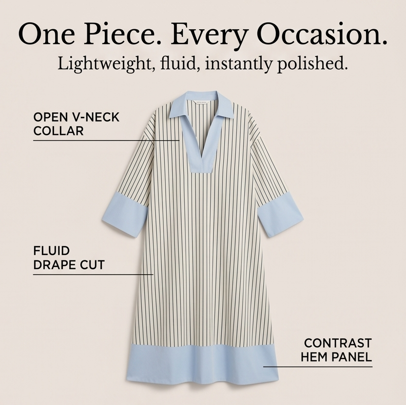 Striped Midi Dress Kaftan with Contrast Cuffs