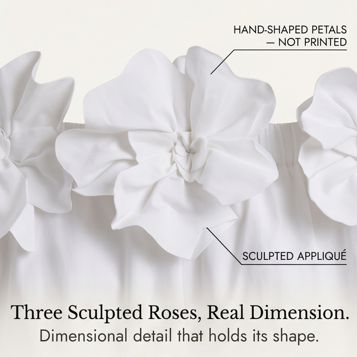 White Off Shoulder Dress with Roses - A-Line Mini Dress