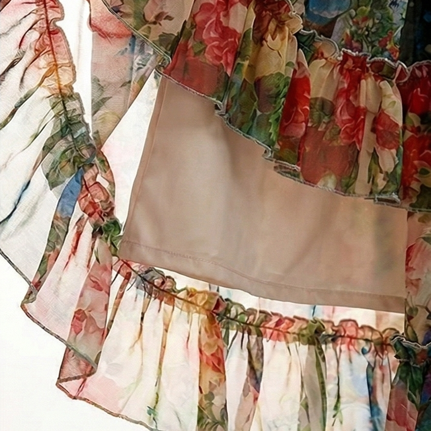 Tiered Floral Maxi Dress with Lantern Sleeves for Women