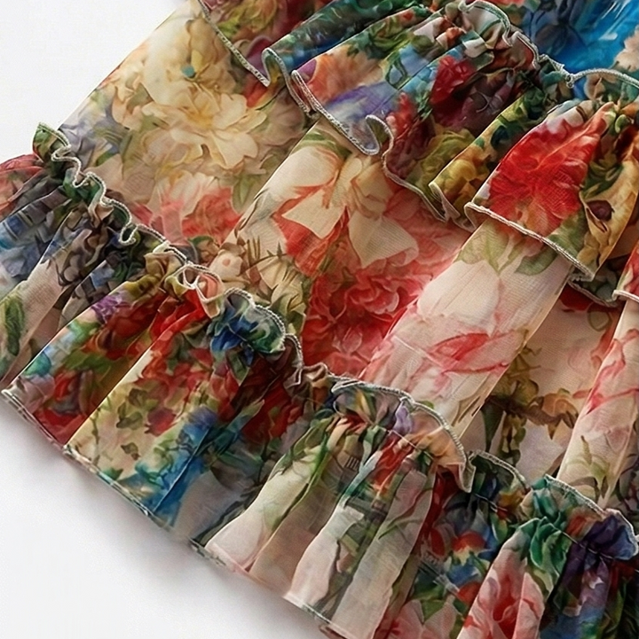 Tiered Floral Maxi Dress with Lantern Sleeves for Women