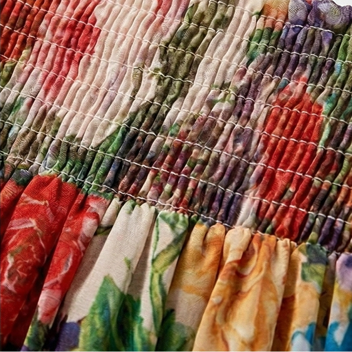 Tiered Floral Maxi Dress with Lantern Sleeves for Women