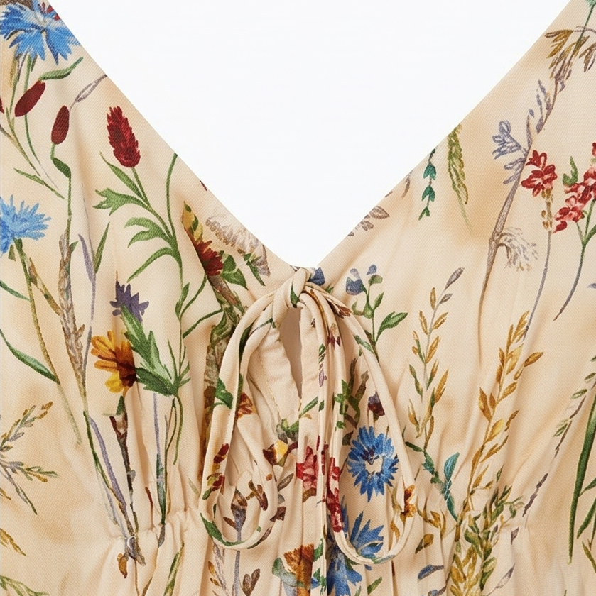 Vestido midi floral - Vestido de verano línea A con estampado de flores silvestres