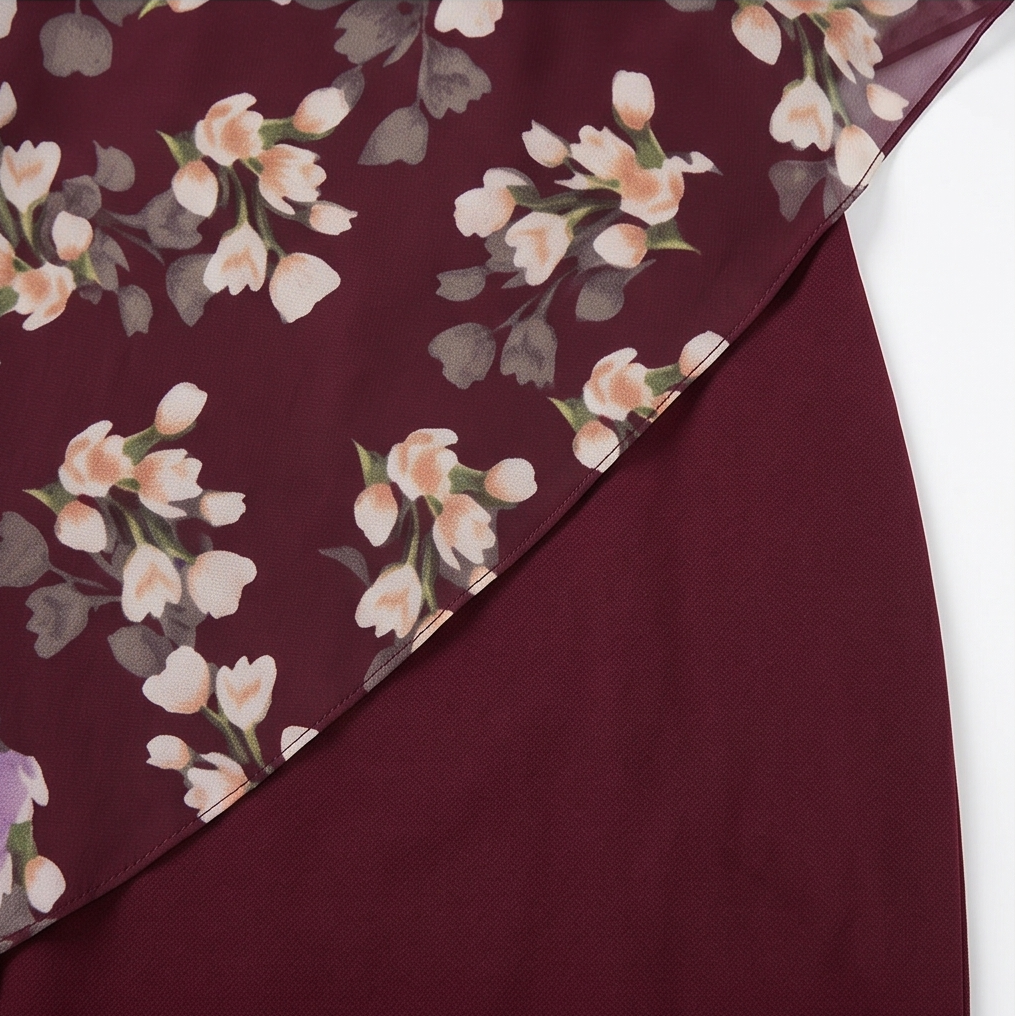 Floral Chiffon Cape Overlay Dress for Wedding Guest