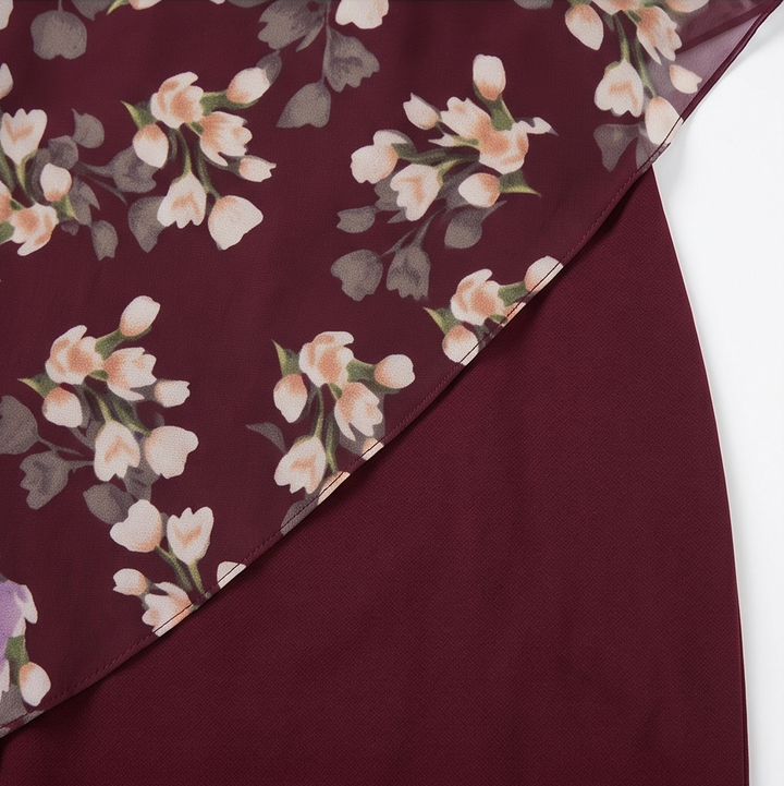 Floral Chiffon Cape Overlay Dress for Wedding Guest
