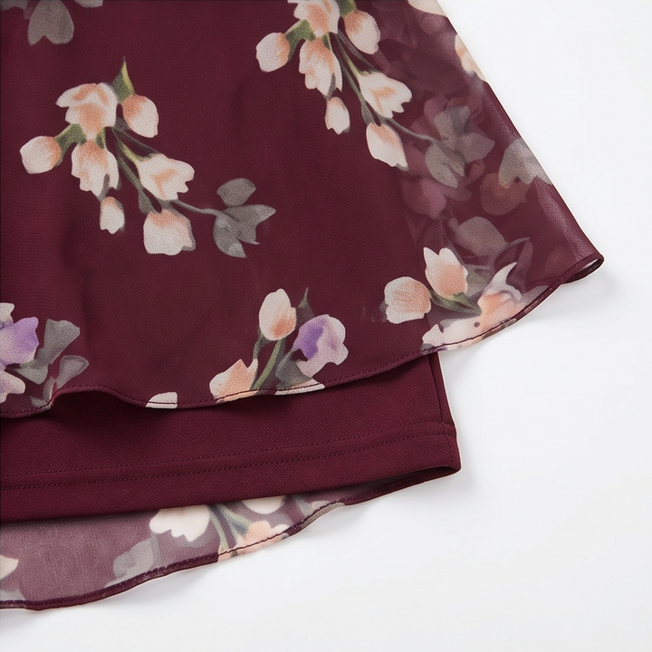 Floral Chiffon Cape Overlay Dress for Wedding Guest