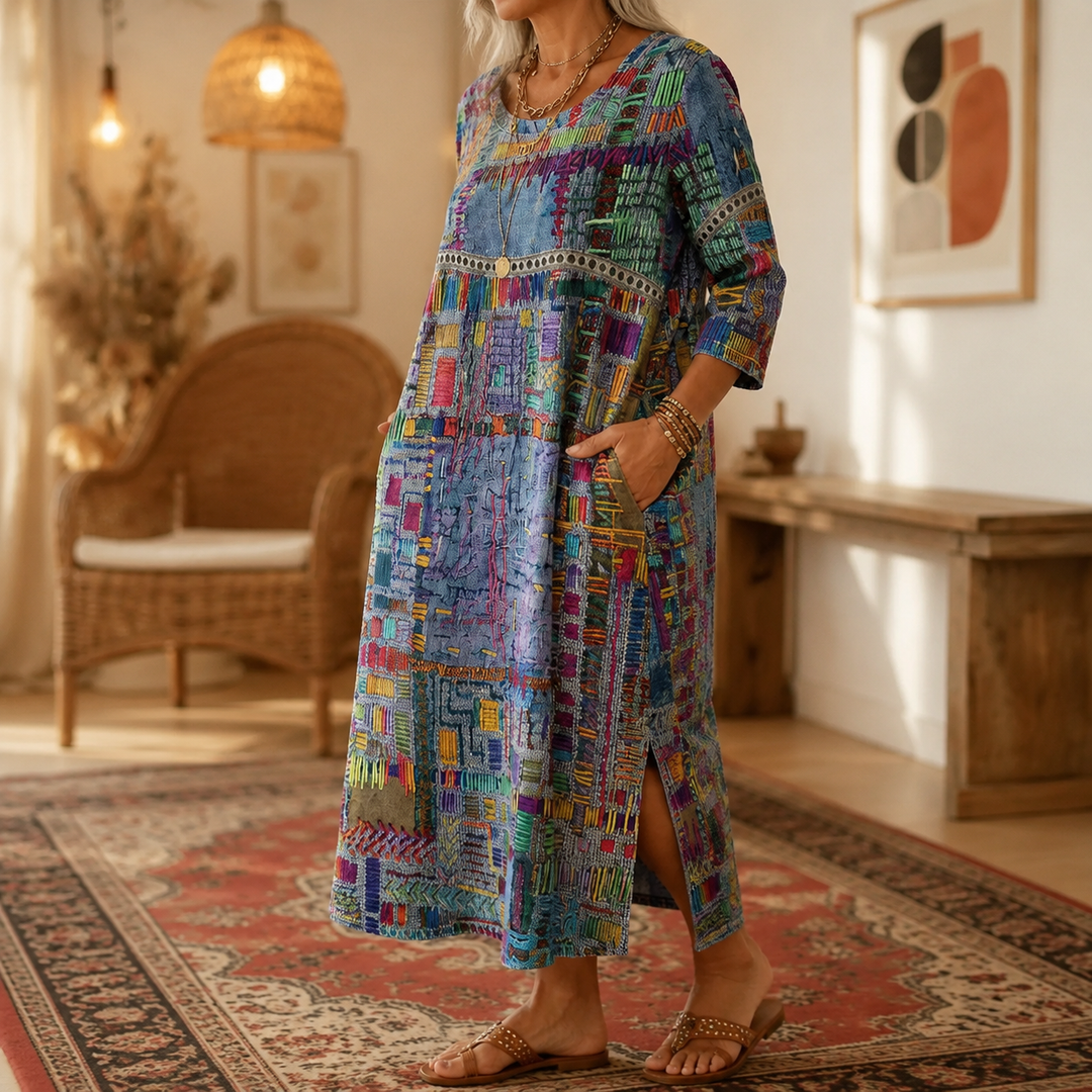 Tessara™ – Painterly Patchwork Midi Dress