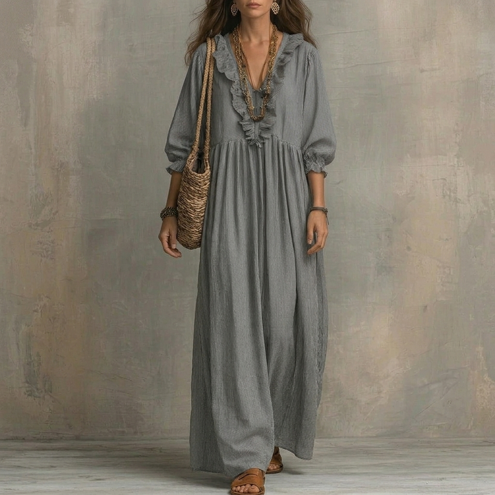 Serenae™ – Flowy Ruffled Striped Maxi Dress