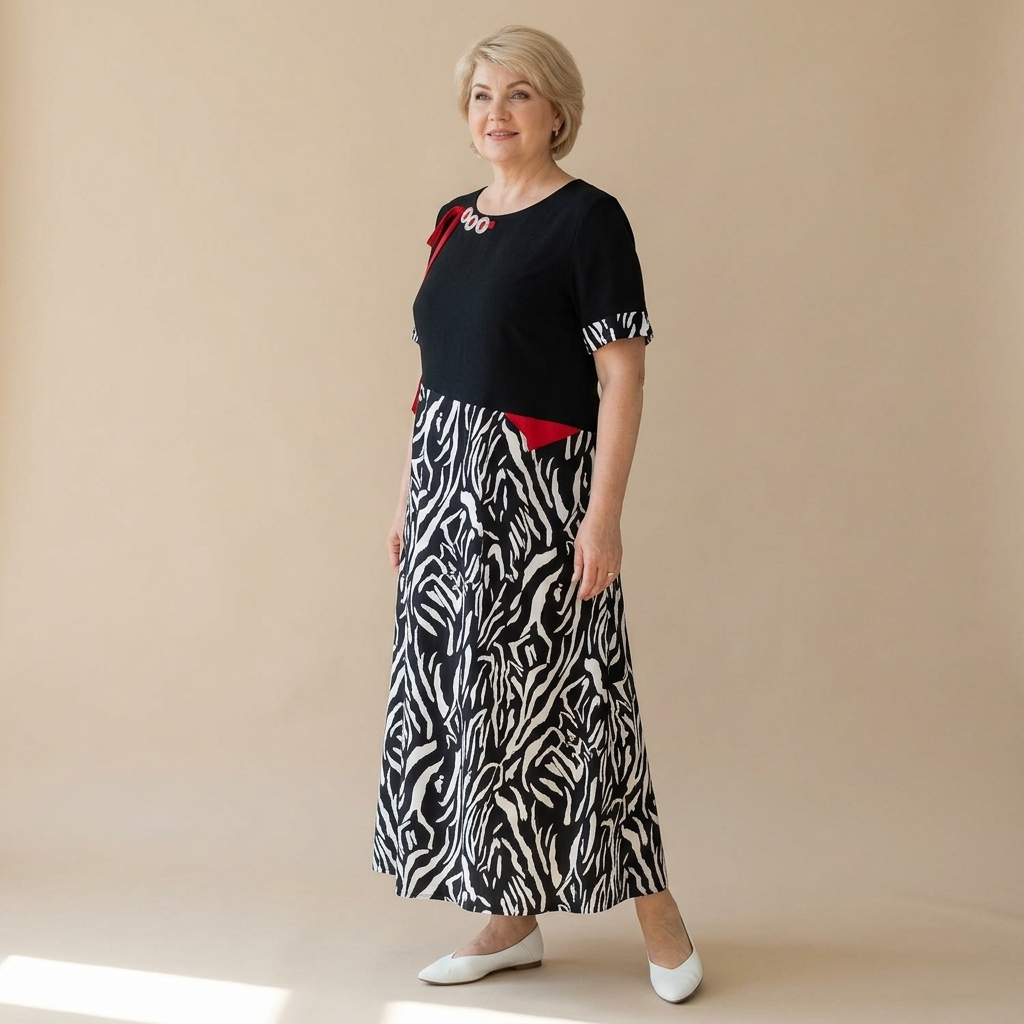 Patchwork Maxi Dress for Women - Zebra Print Color Block Dress