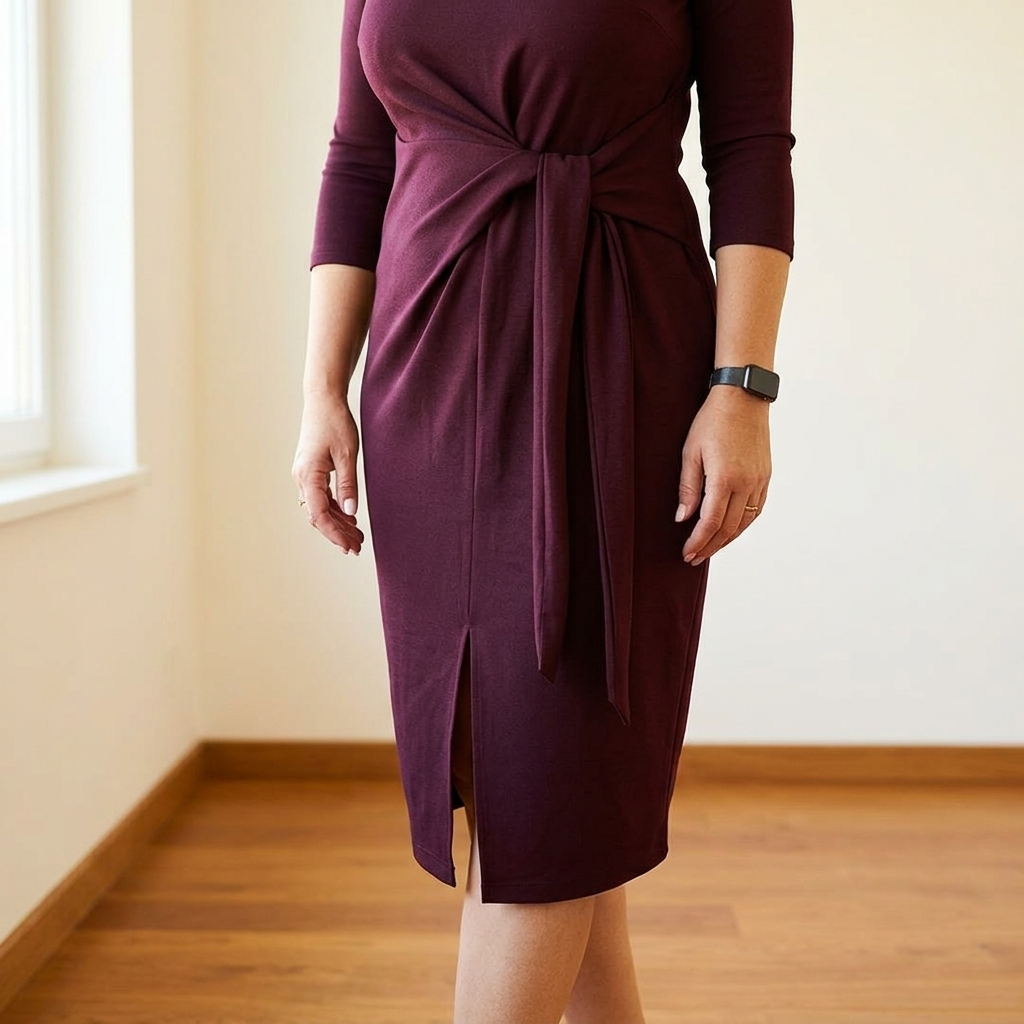 Vestido midi con lazo delantero y mangas 3/4 para mujer
