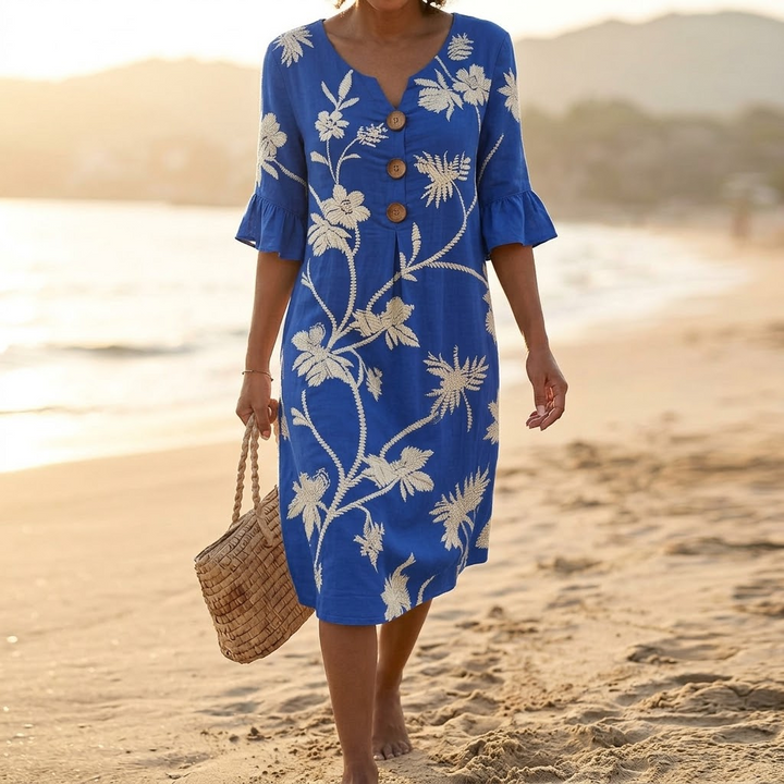 Solenya™ – Embroidered Floral Midi Dress