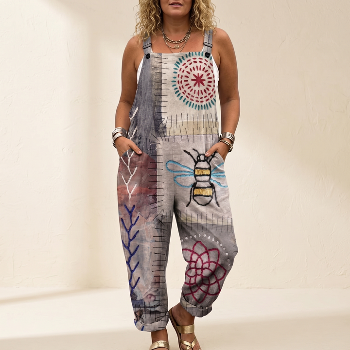 Mono bohemio de talla grande para mujer con estampado artesanal