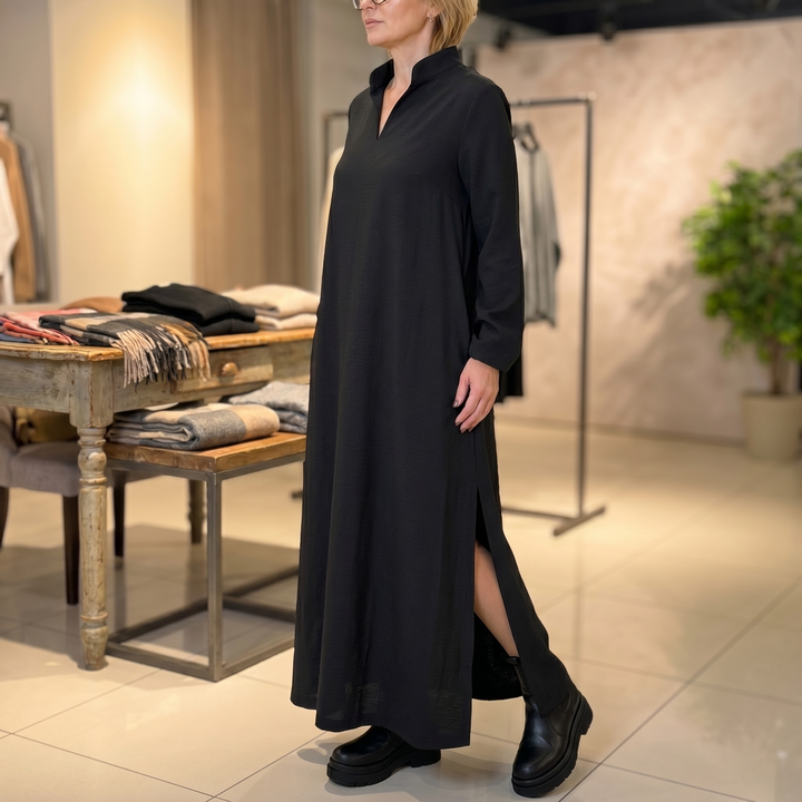 Vestido maxi de manga larga con bolsillos - Casual elegante