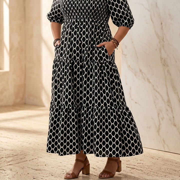 Maxi Dress with Pockets - Smocked Waist Tiered Skirt