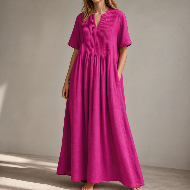 Cotton Maxi Dress with Pockets - Effortless A-Line Silhouette