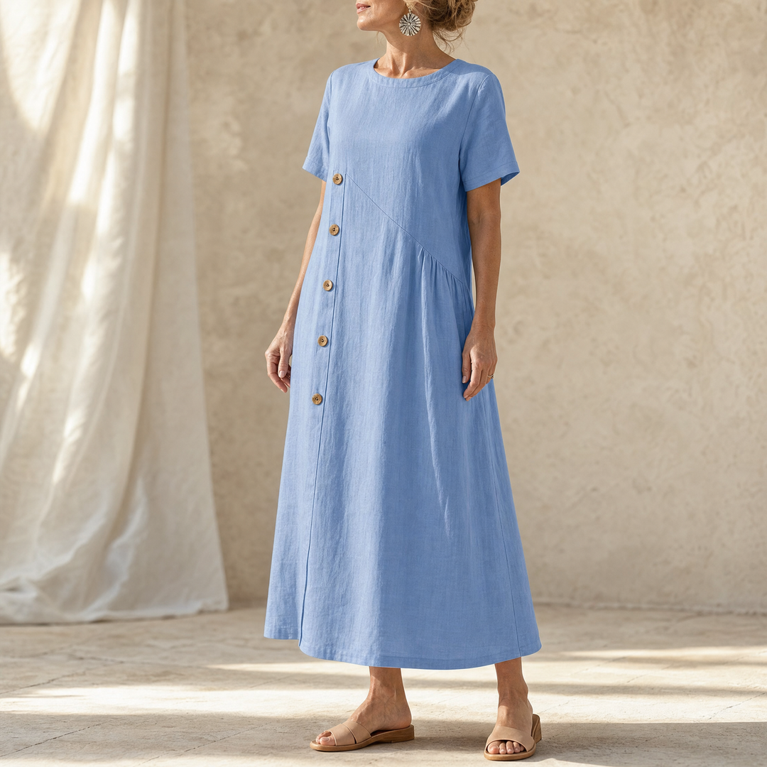 Cotton Linen Midi Dress - Comfortable Everyday Dress for Women