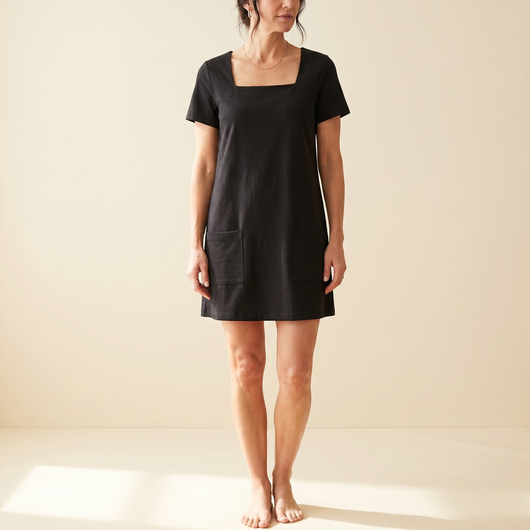 Square Neck T-Shirt Dress with Pockets for Women