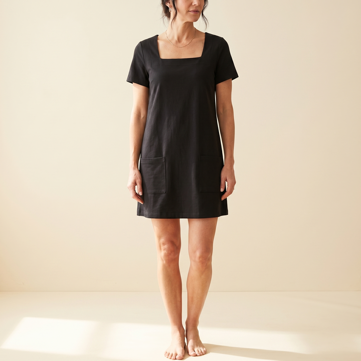 Square Neck T-Shirt Dress with Pockets for Women