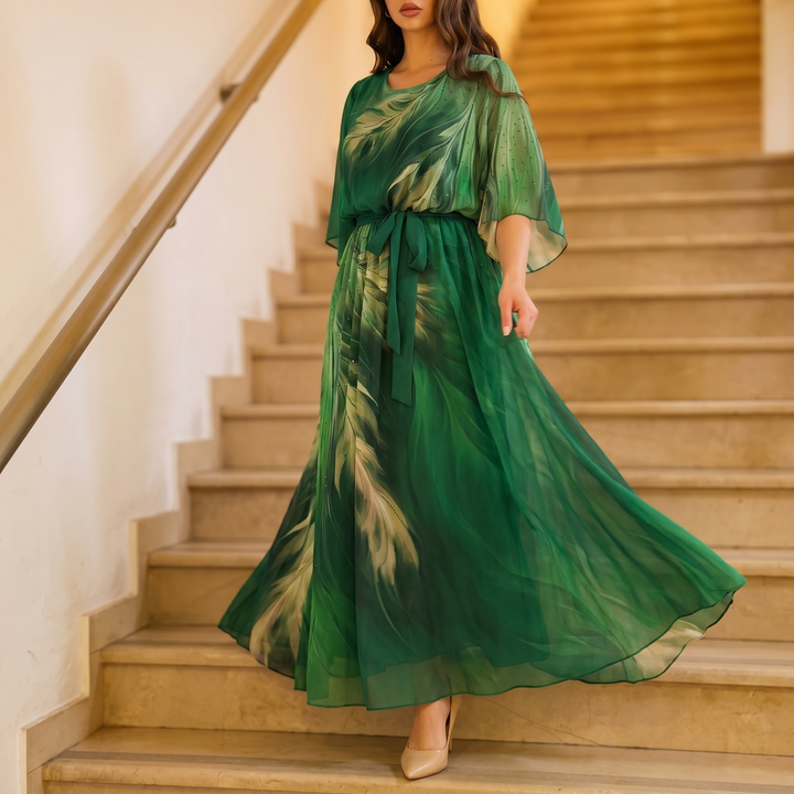 Vestido maxi de gasa con cinturón para invitada de boda