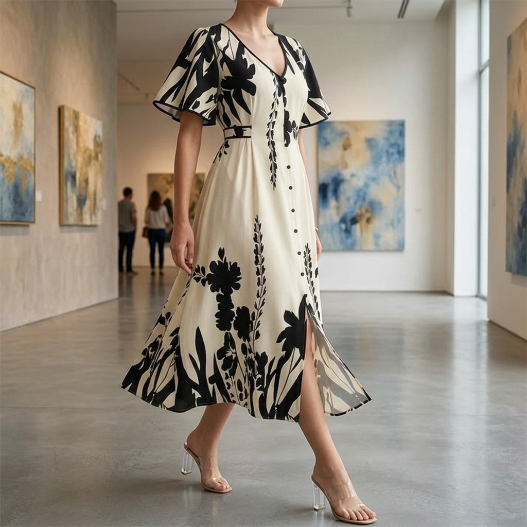 Floressa™ Botanical Flutter Sleeve Midi Dress