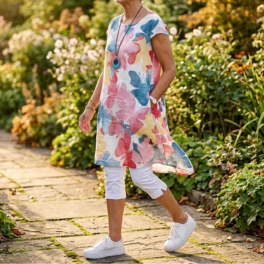 Watercolor Floral Summer Dress for Women - Relaxed Fit