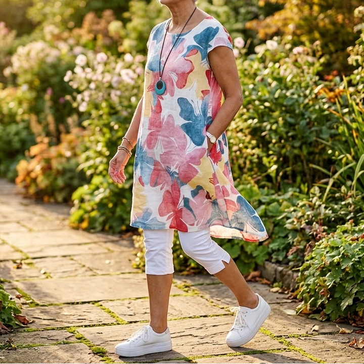Watercolor Floral Summer Dress for Women - Relaxed Fit