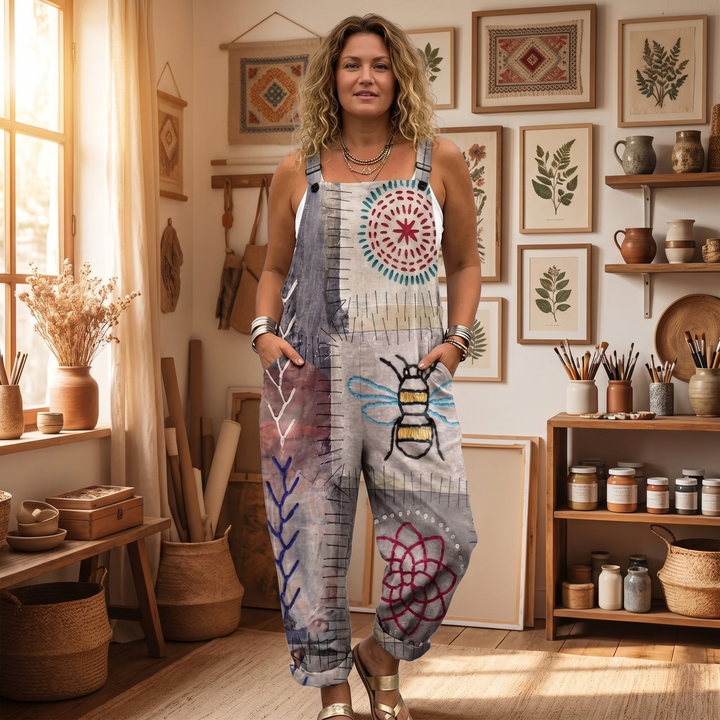 Mono bohemio de talla grande para mujer con estampado artesanal