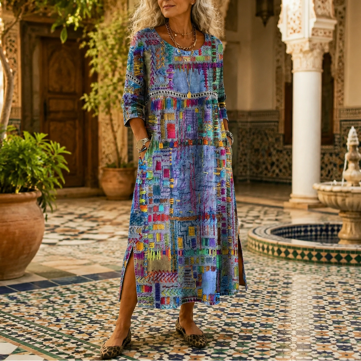 Tessara™ – Painterly Patchwork Midi Dress