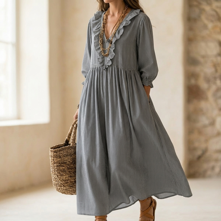 Serenae™ – Flowy Ruffled Striped Maxi Dress