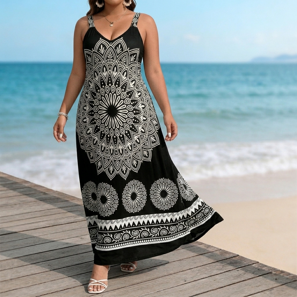 Bohemian Maxi Dress with Mandala Print for Women
