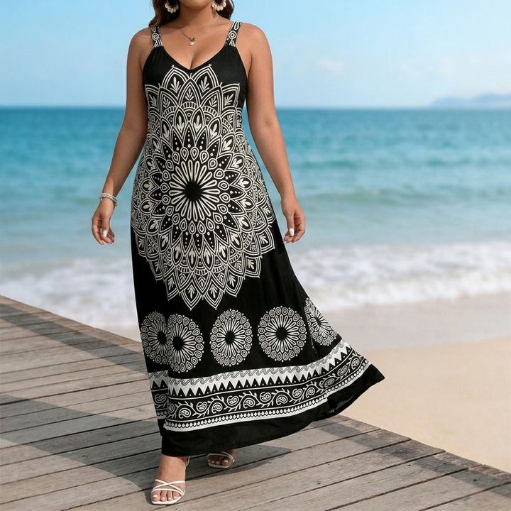 Bohemian Maxi Dress with Mandala Print for Women