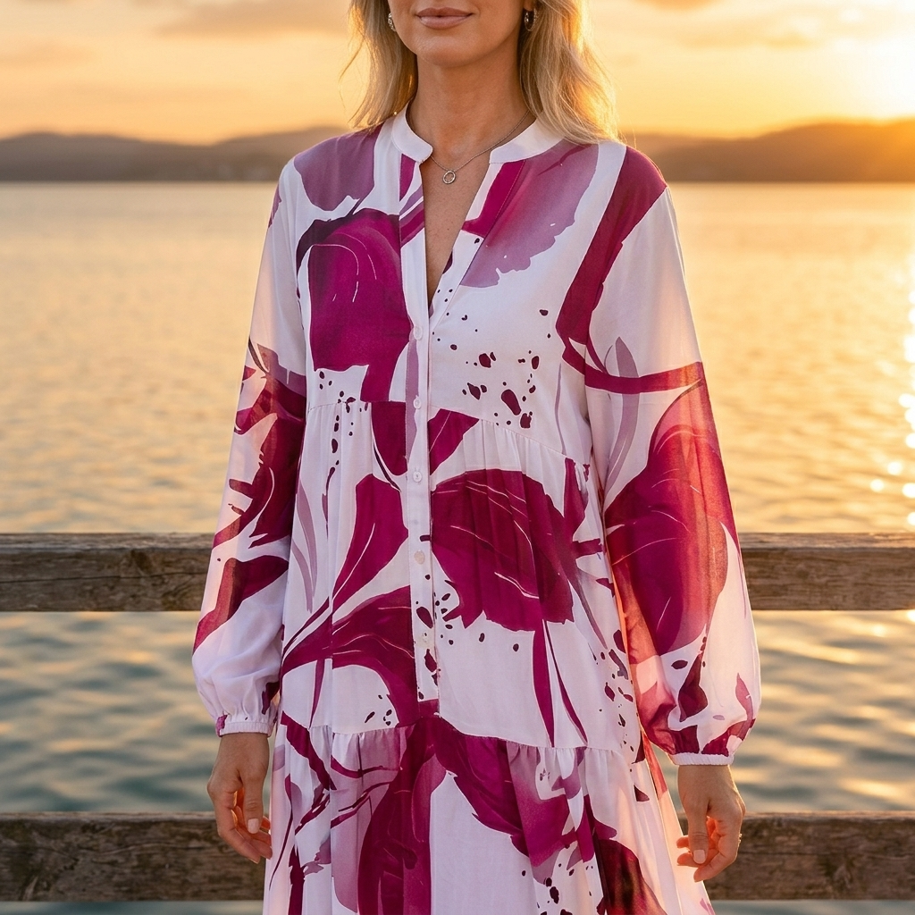 Floral Maxi Dress V-Neck Long Sleeve Tiered Boho Dress