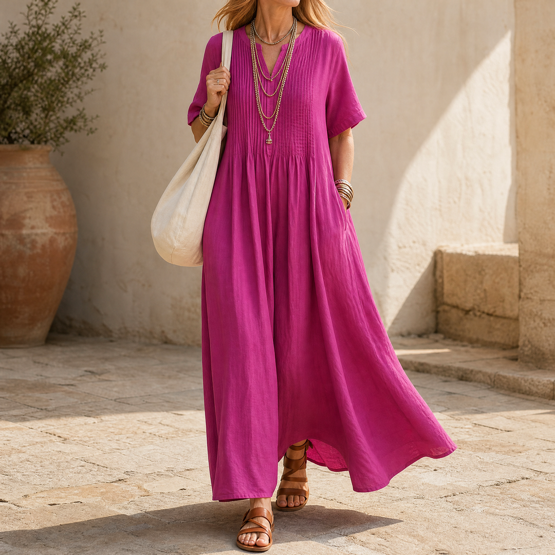 Cotton Maxi Dress with Pockets - Effortless A-Line Silhouette